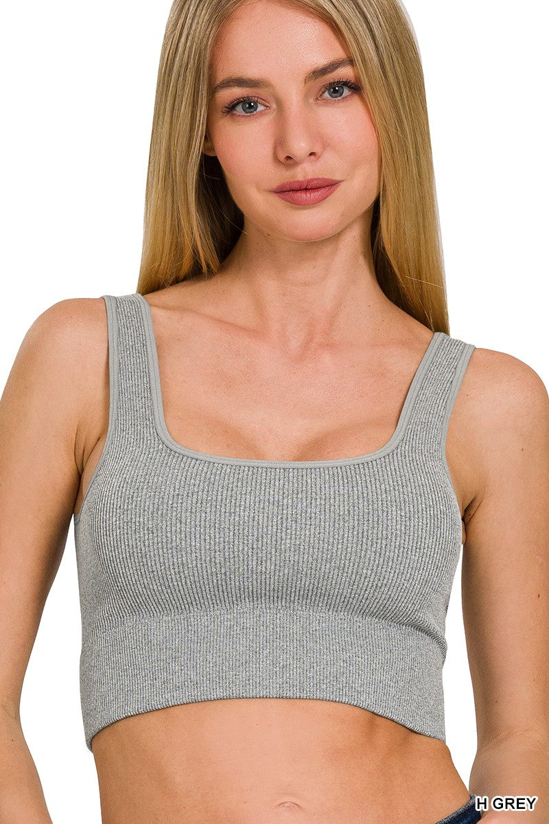 Seamless Ribbed Square Neck Cropped Tank Top