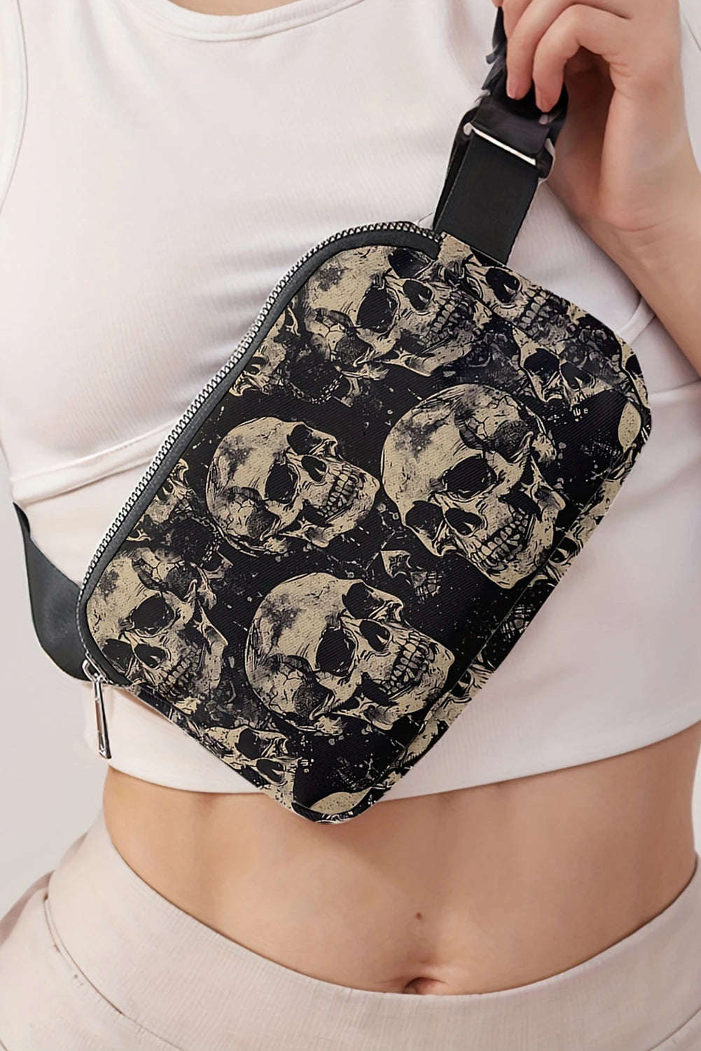 Black Grunge Skulls Mini Chest Bag Crossbody Bag