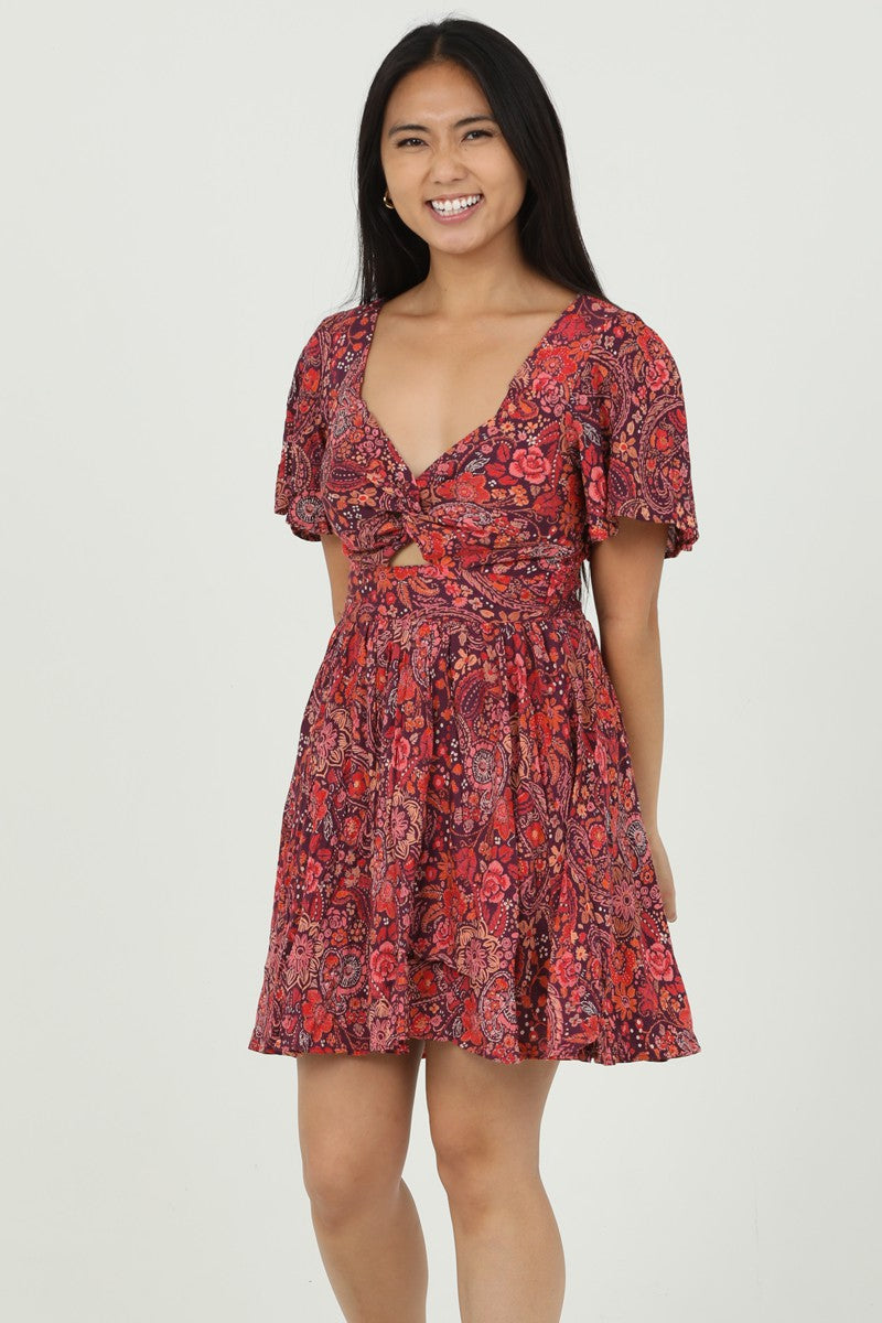 V Neck Twist Front Cut Out Dress