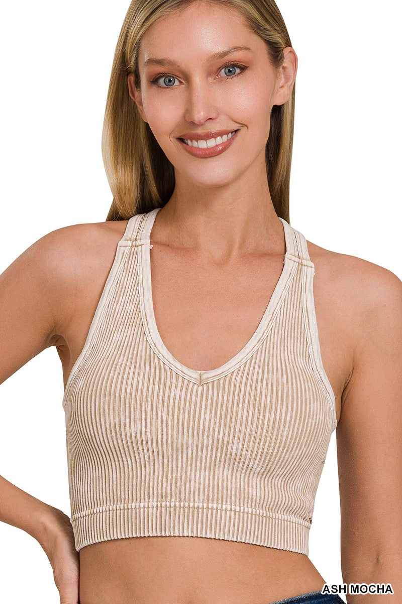 Stone Washed Seamless Racerback Tank Top W Bra Pad-removeable