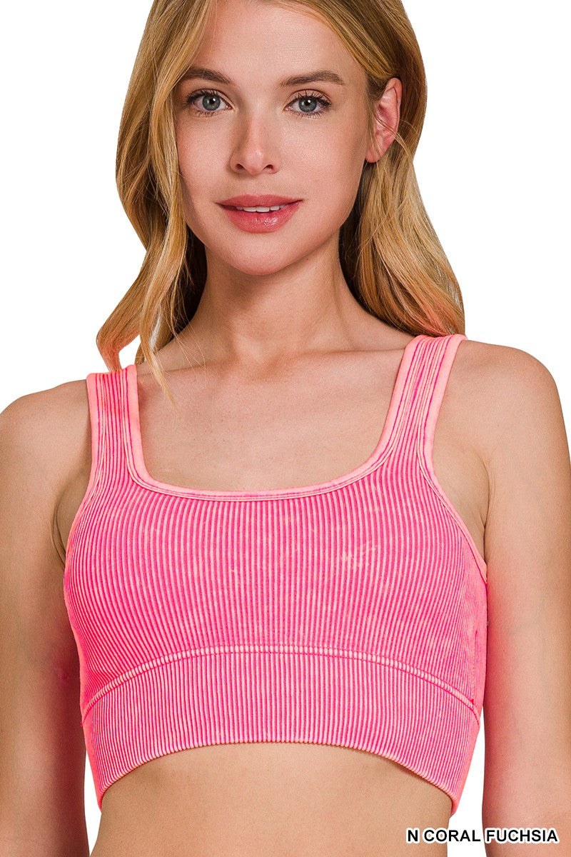 Seamless Ribbed Square Neck Cropped Tank Top