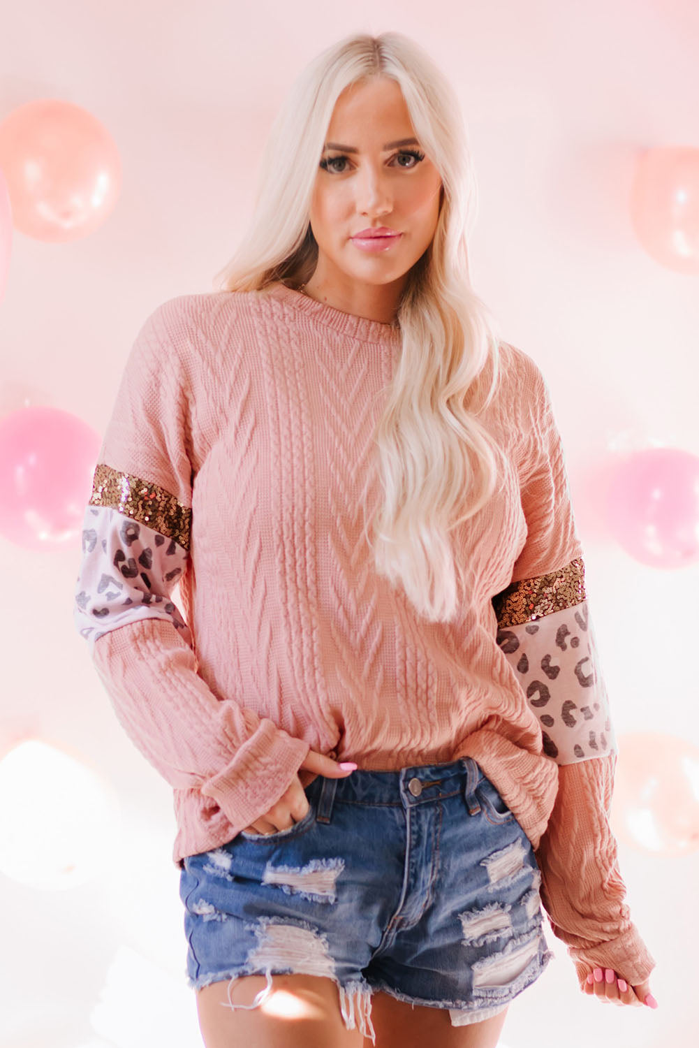 Pink + Sequin + Leopard Top
