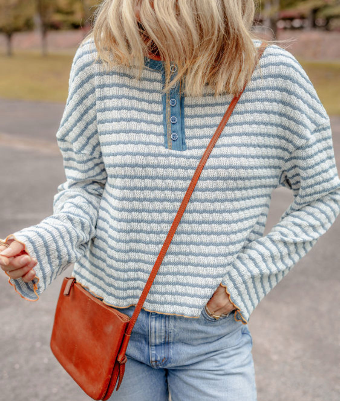 Sky blue striped Henley top