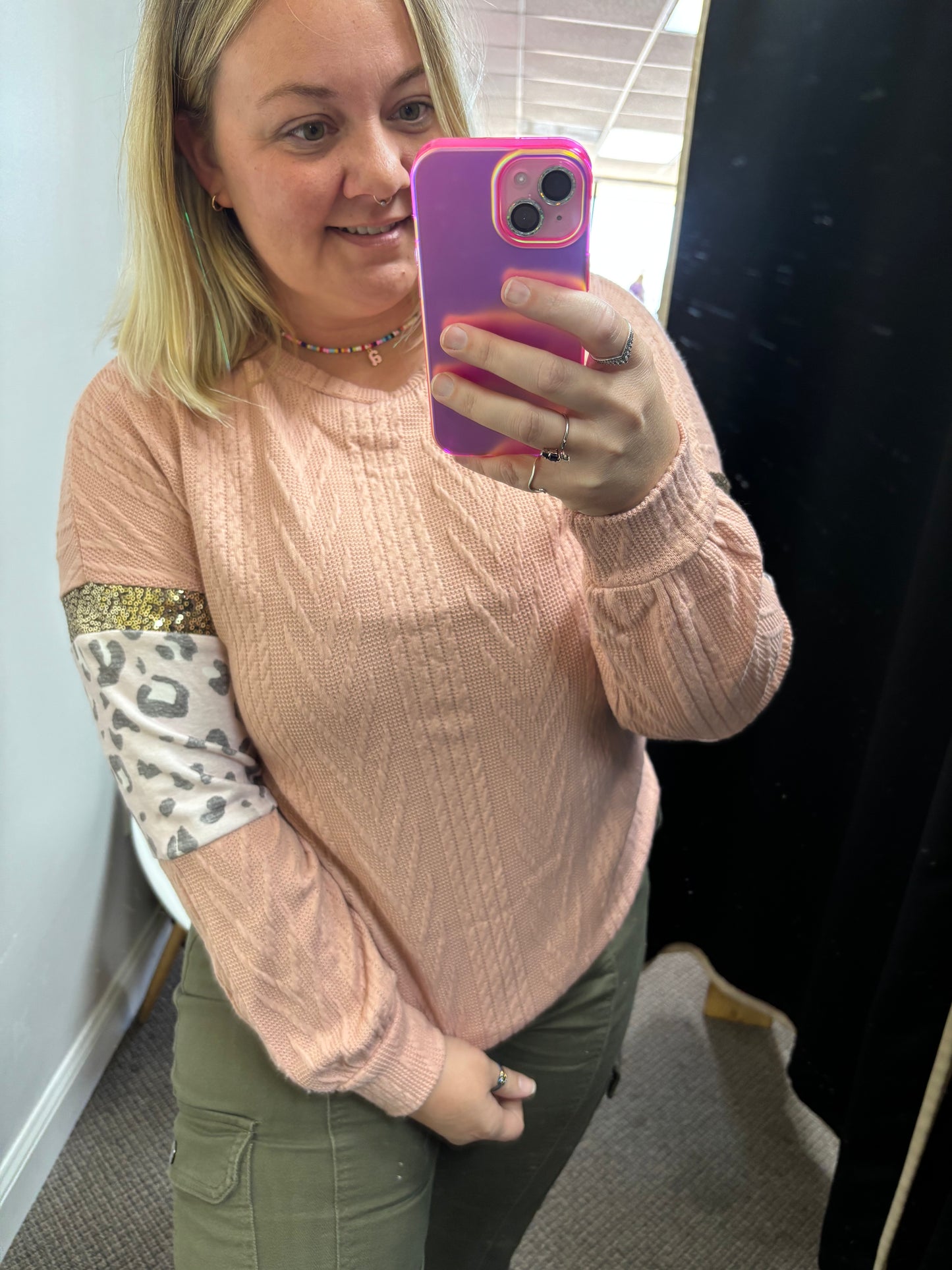 Pink + Sequin + Leopard Top