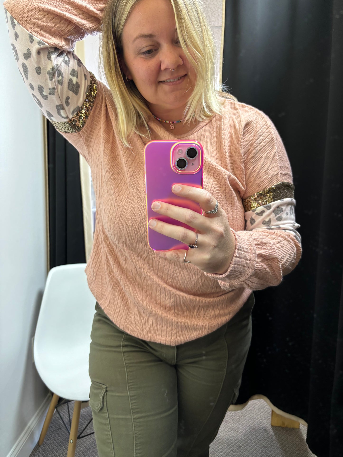Pink + Sequin + Leopard Top