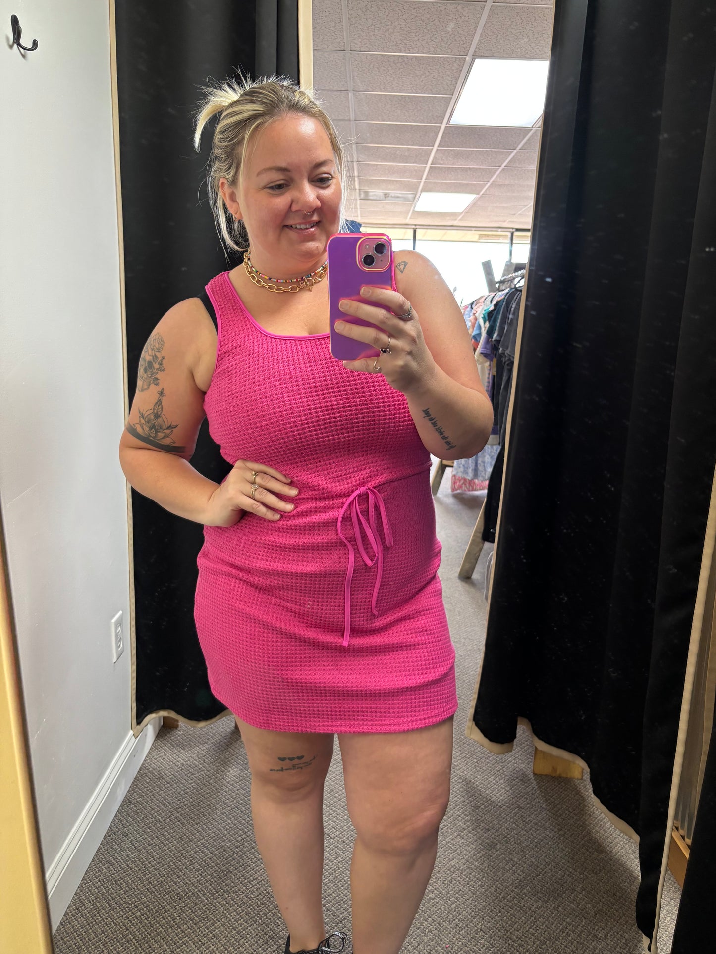 Pink Waffle Knit Dress
