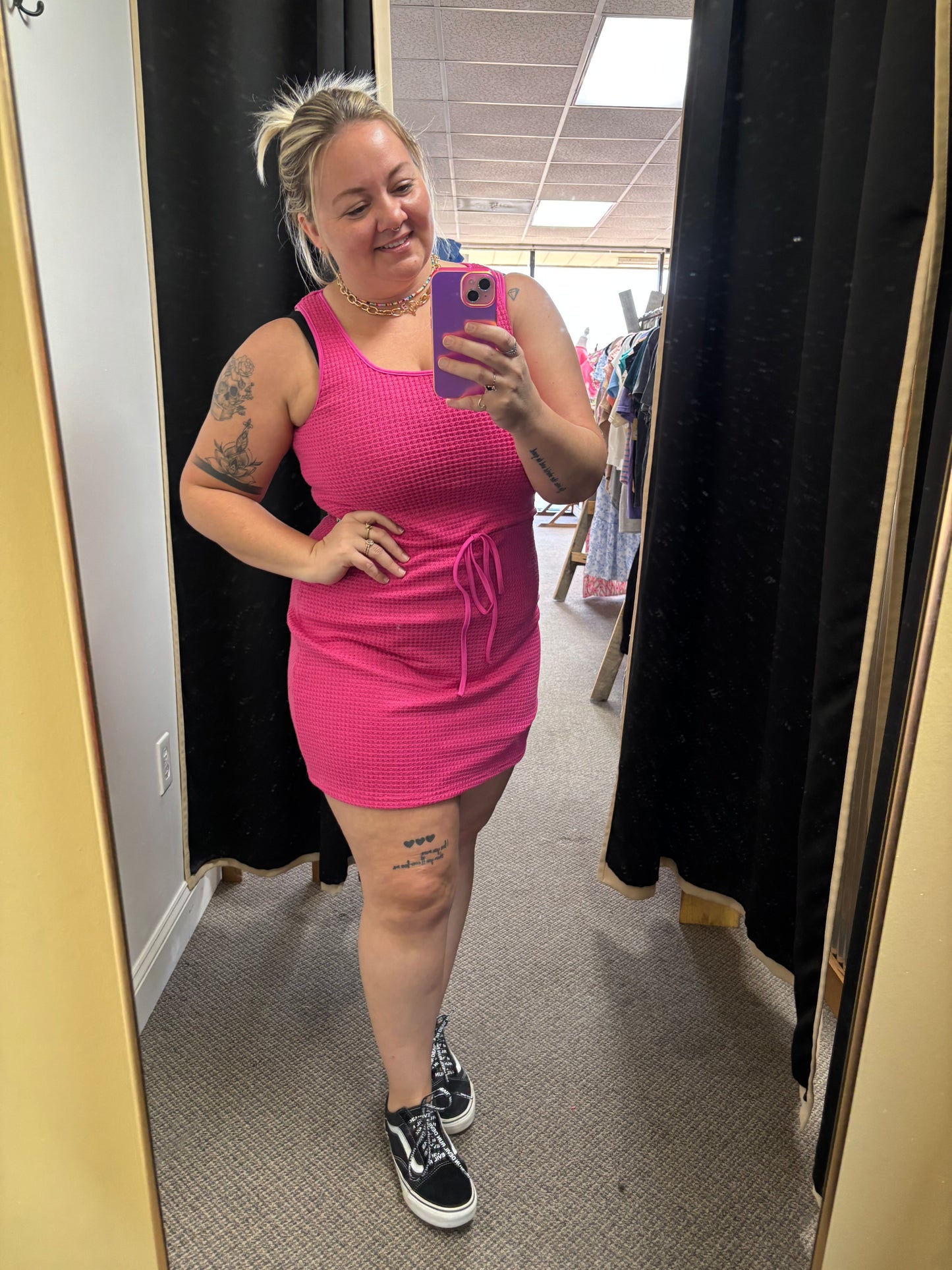 Pink Waffle Knit Dress