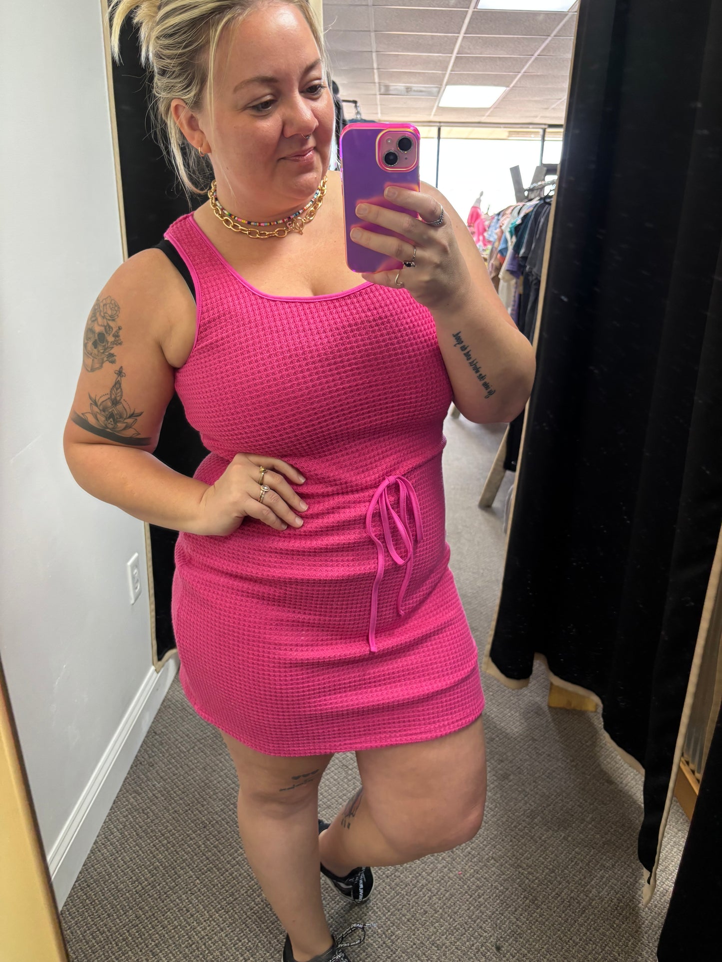 Pink Waffle Knit Dress