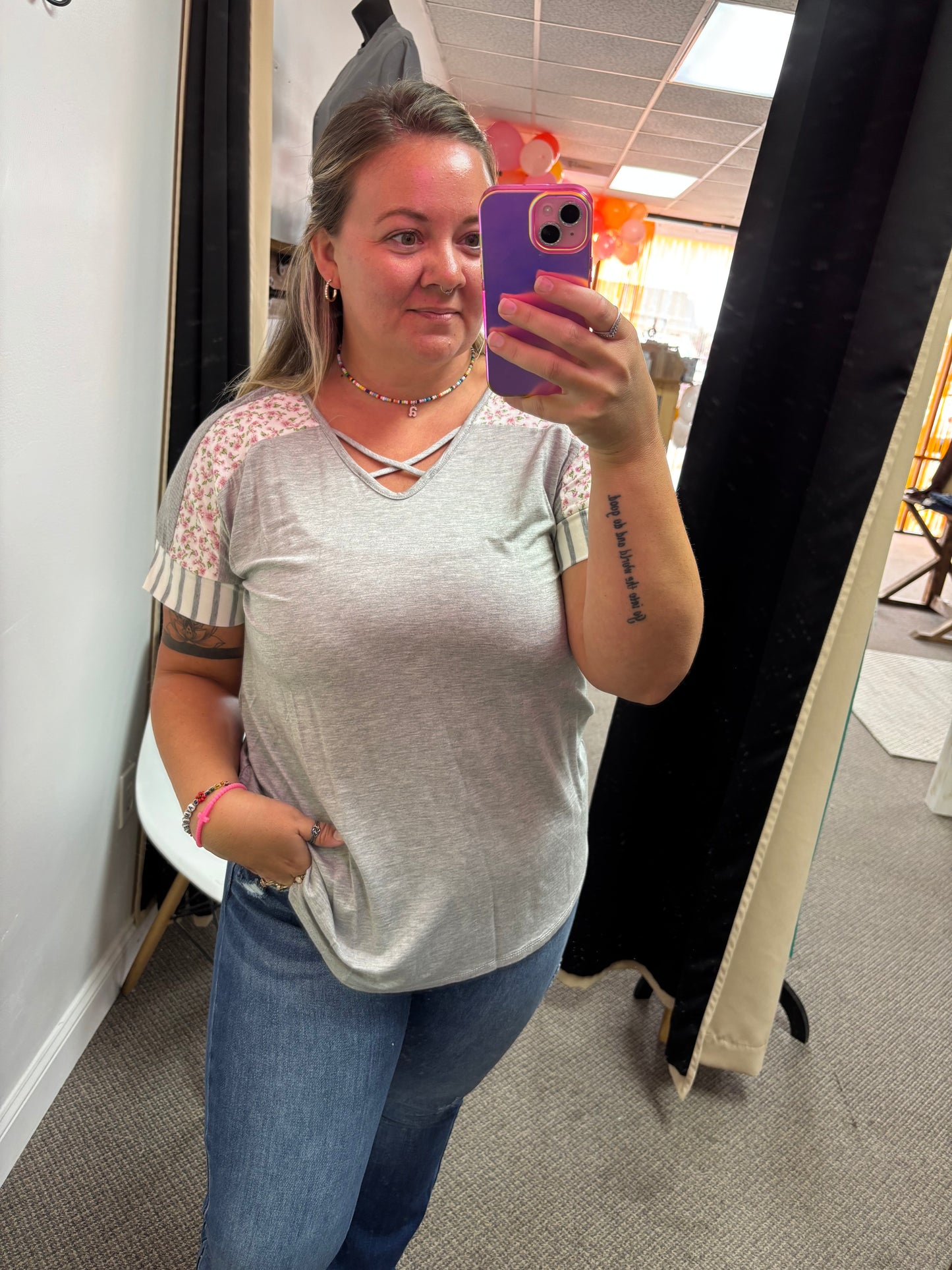 Grey Mix Print Top