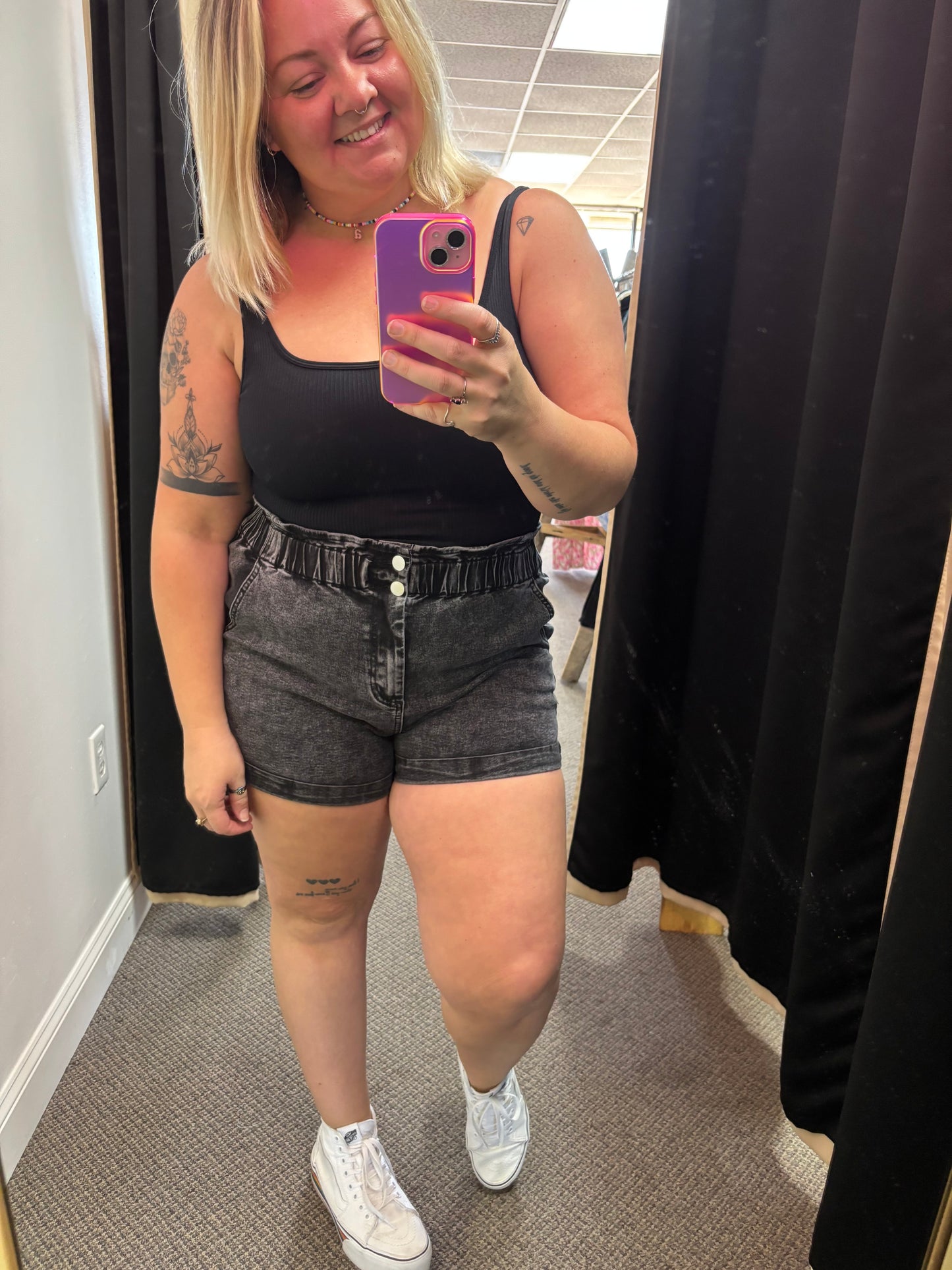 Black Two Button Shorts