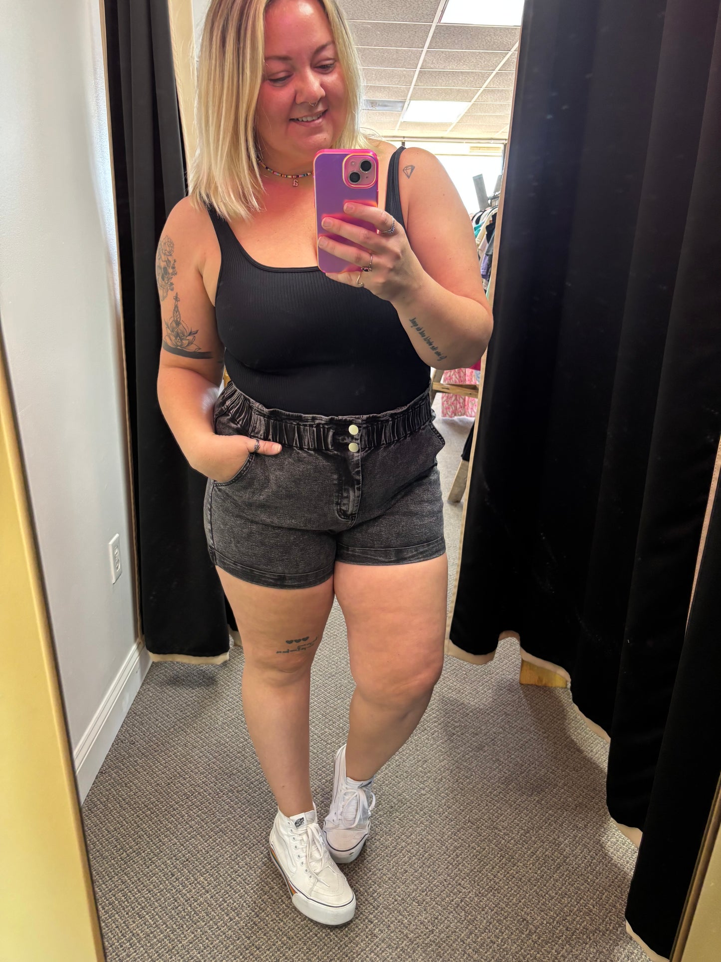 Black Two Button Shorts