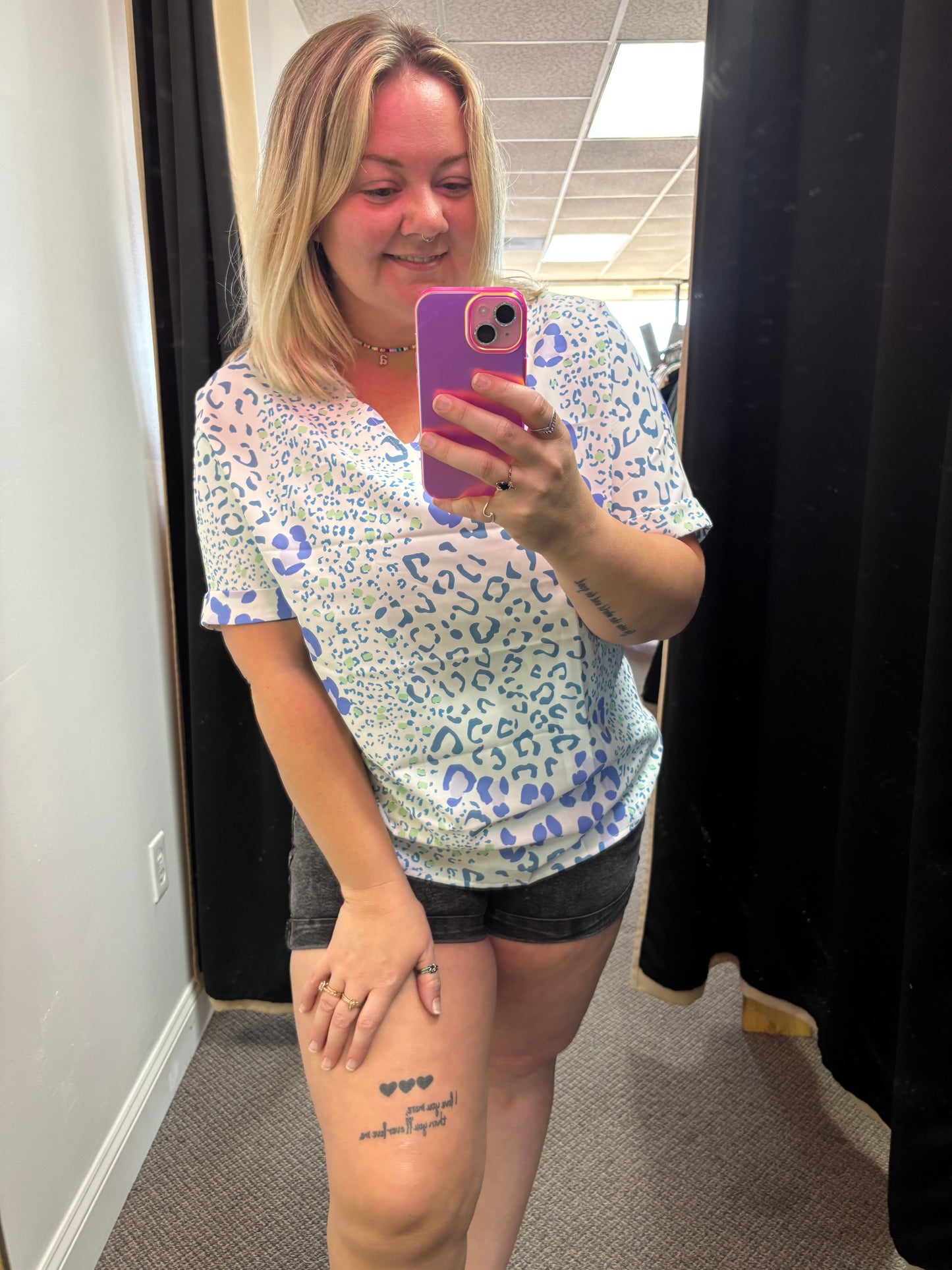 Blue + Teal Cheetah Print Top