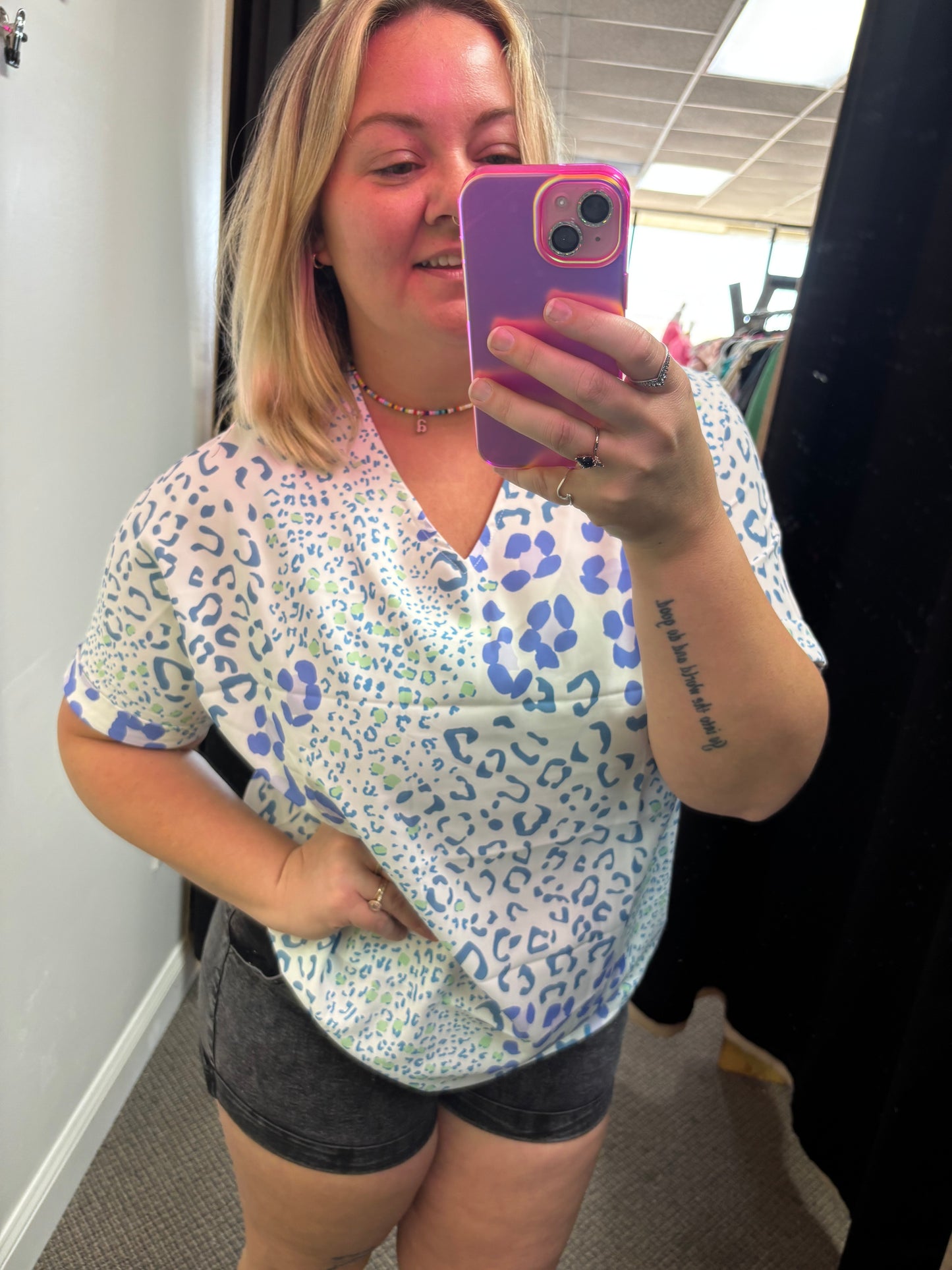 Blue + Teal Cheetah Print Top
