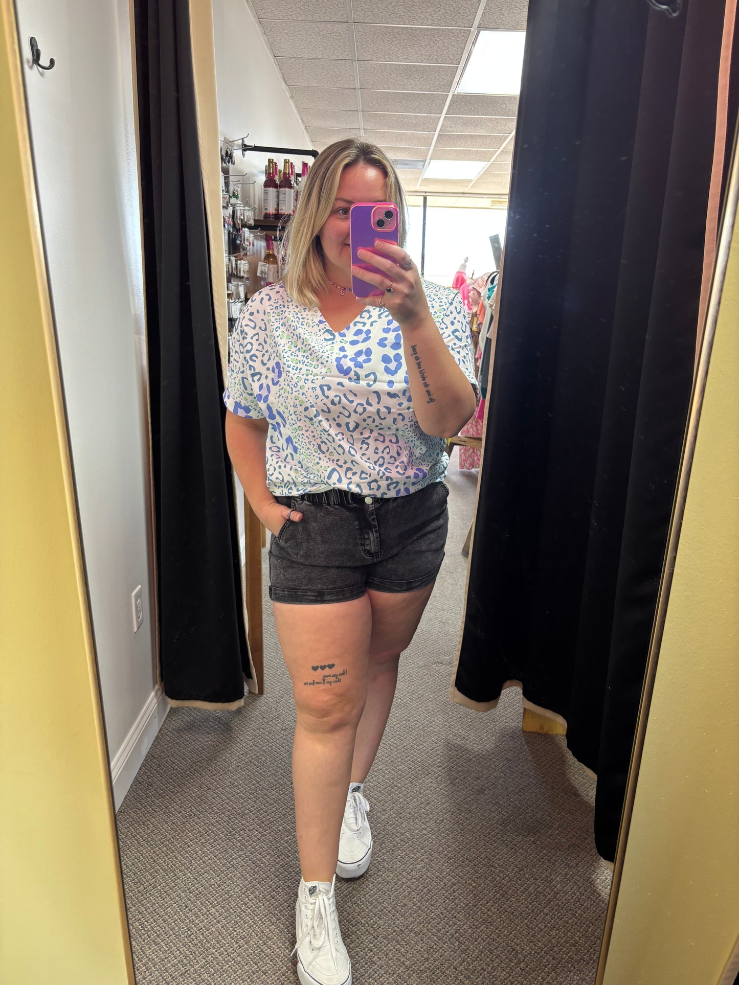 Blue + Teal Cheetah Print Top