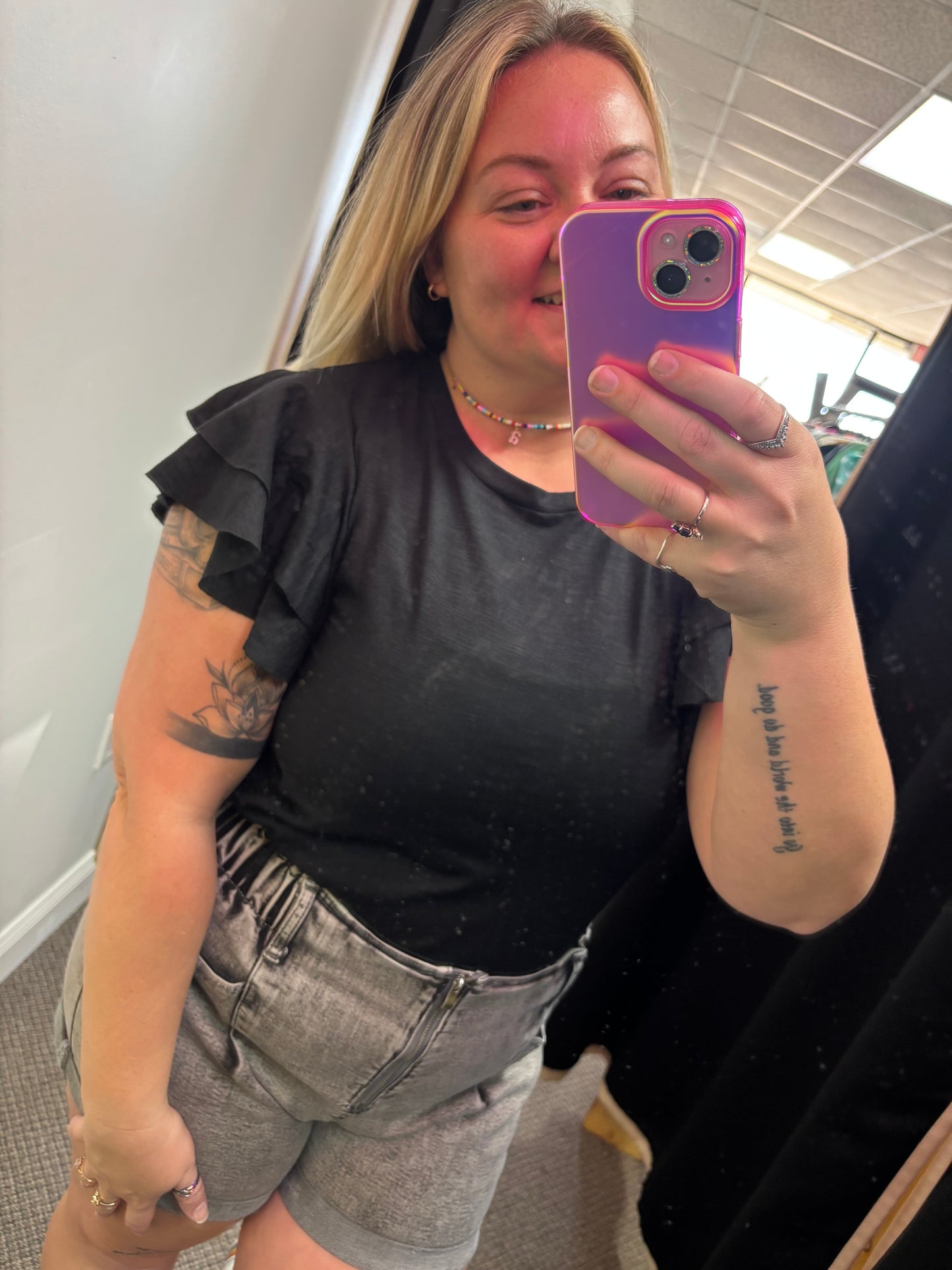 Black Ruffle Sleeve Top