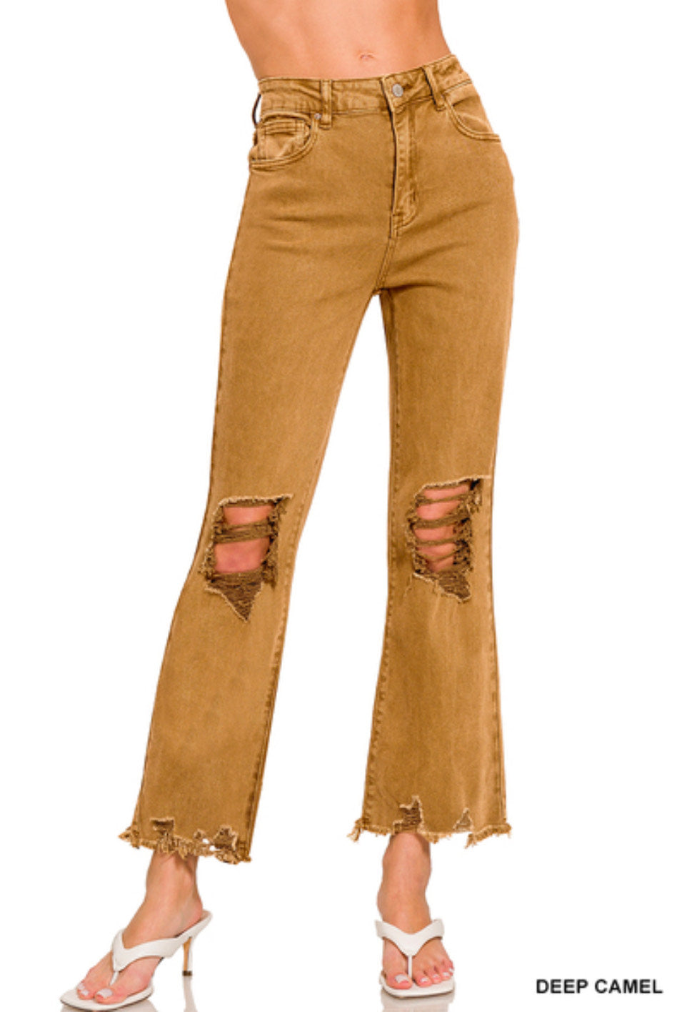 Deep Camel Acid Wash High Waisted Pants