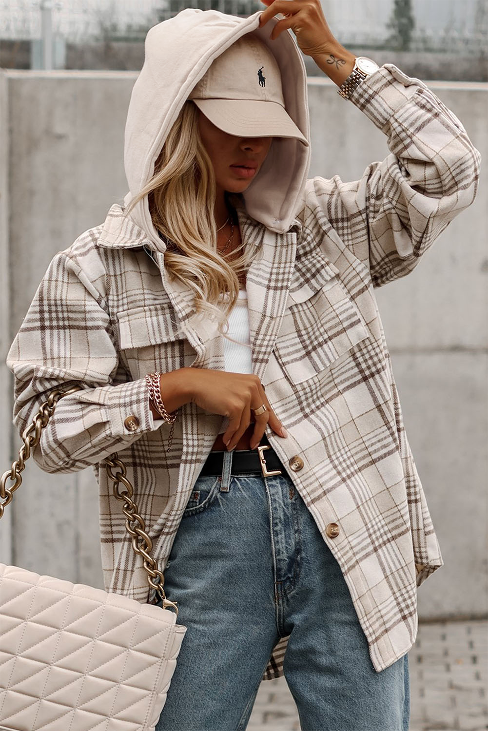 Plaid Shacket with Removable Hood