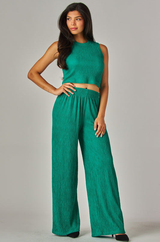 Crinkled Plisse 2pc Loungewear Set-green