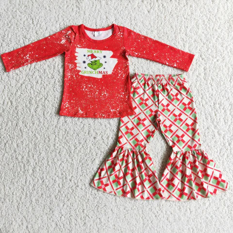 Christmas Plaid Bell Pants+ Shirt Set