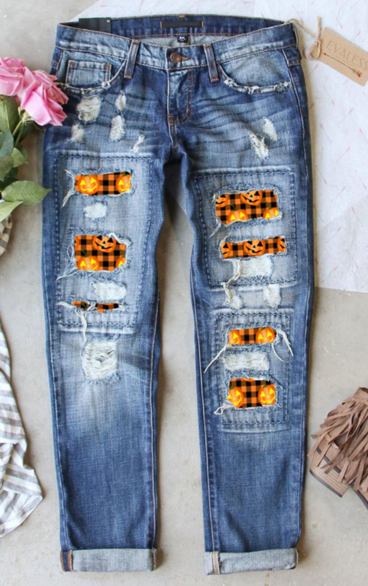 Pumpkin checkered jeans