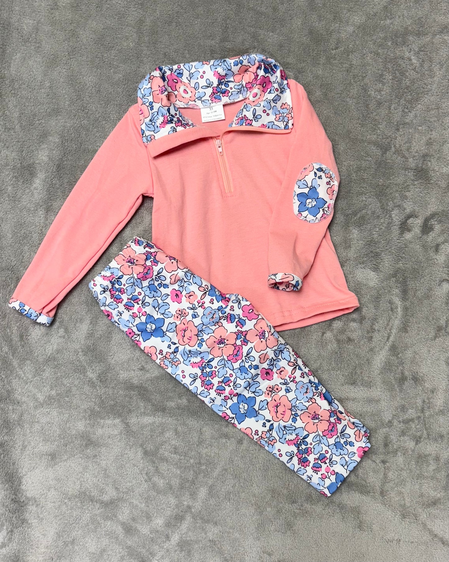 Kids Floral half zip with elbow patches & leggings