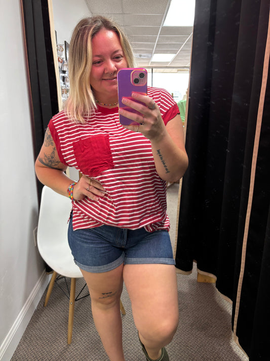 Red + White Stripe Top