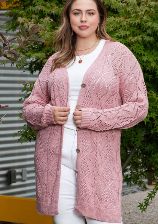 Curvy long pink cardigan