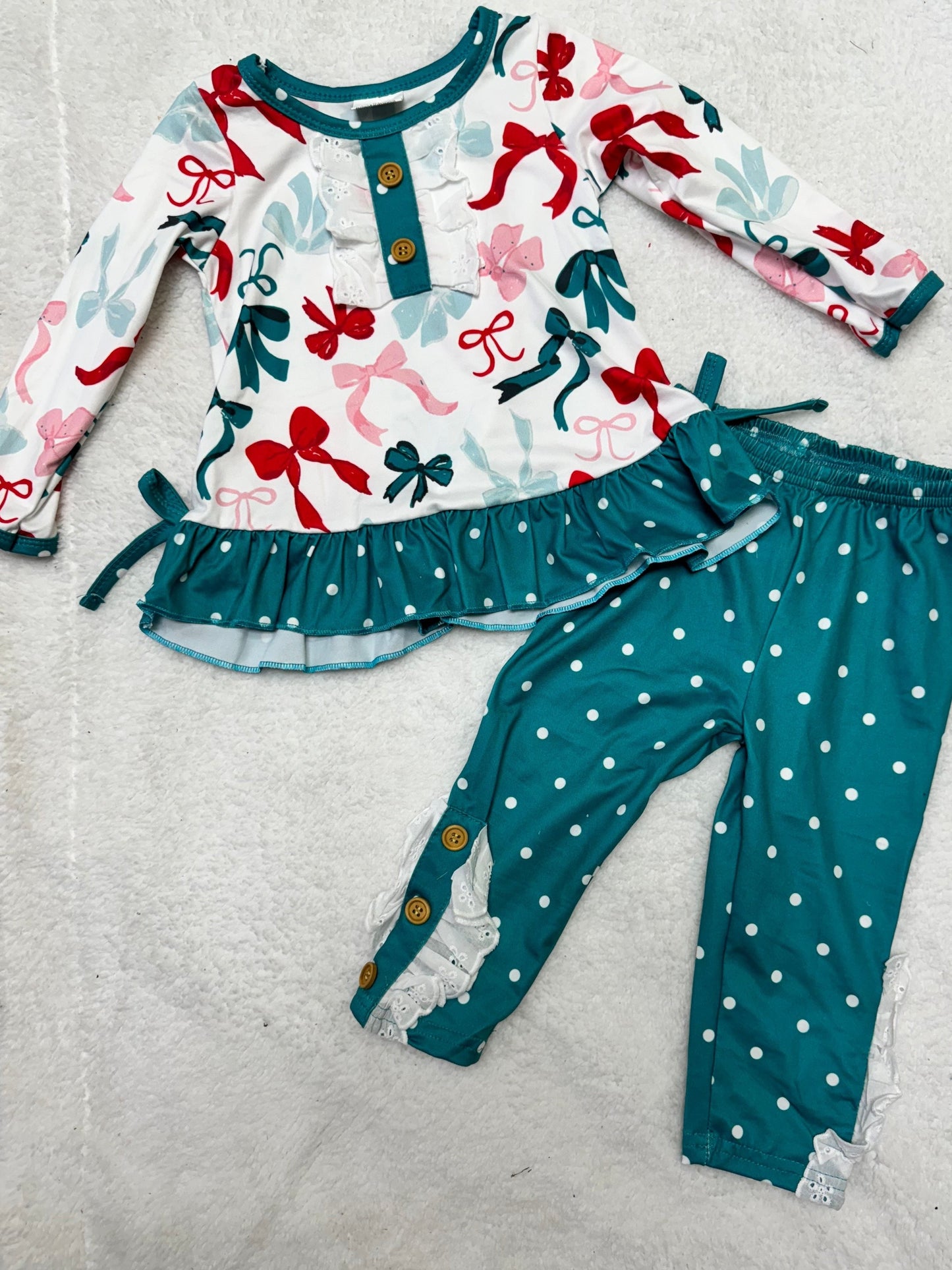 Long sleeve bow and polka dot girl set