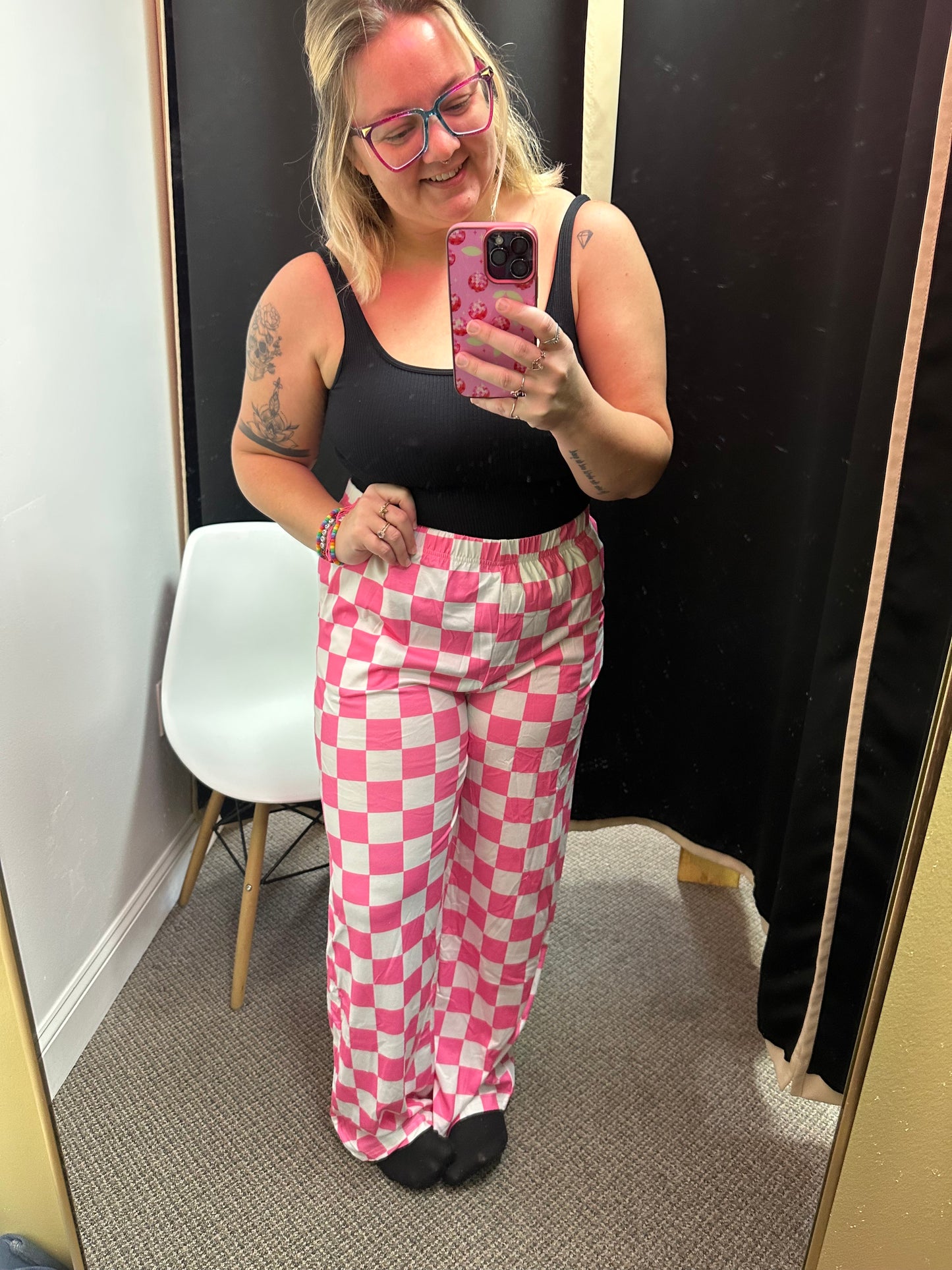 Pink + White Check Pants