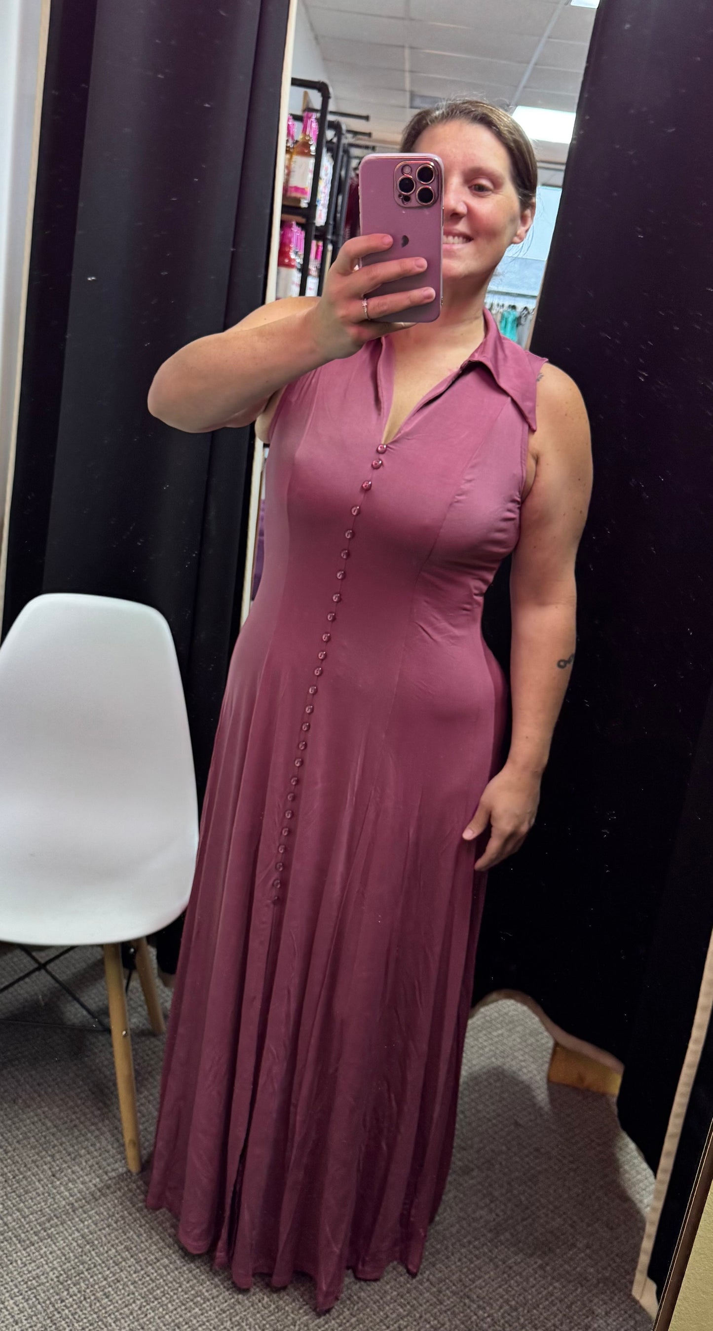 Solid Venezia V-Neck Maxi Dress With Collar