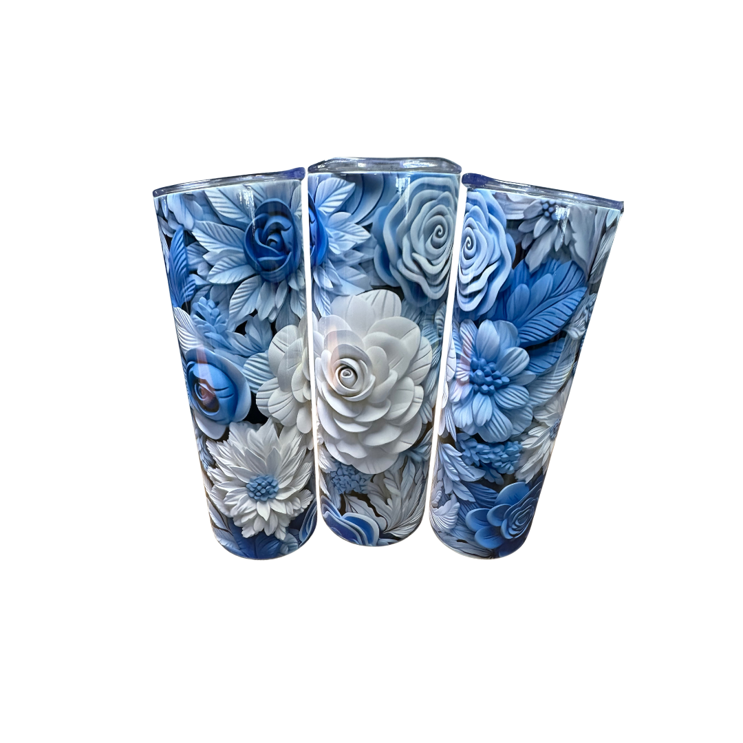 Blue Floral 3D 20oz Tumbler