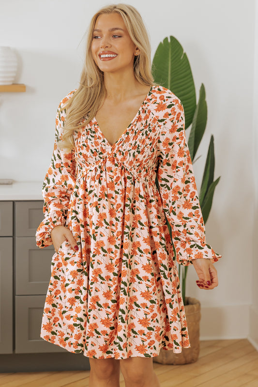 Fall Floral V-Neck Dress