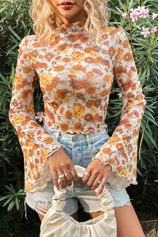 Floral Sheer Bell Sleeve