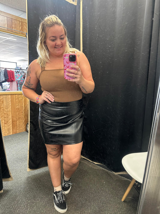 Faux Black Leather Skirt