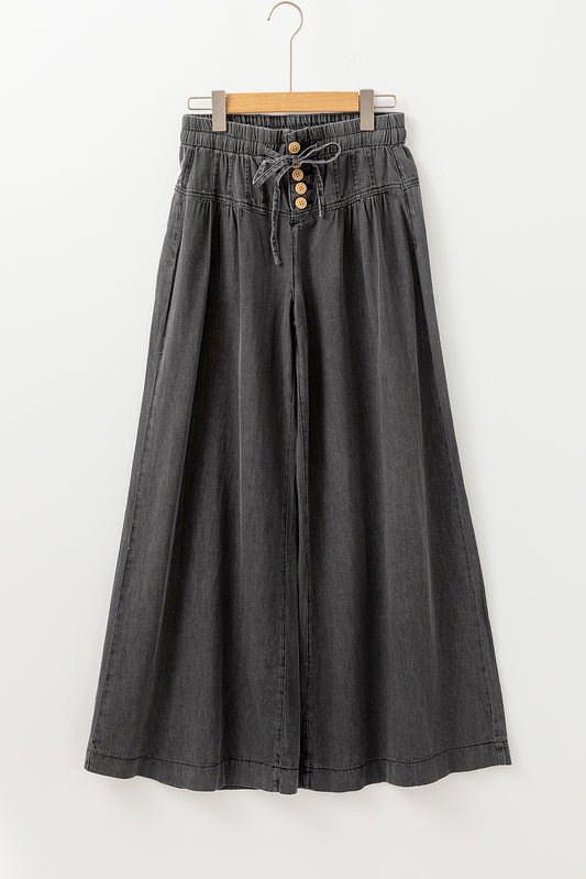 Mineral Wash Button Fly Wide Leg Jeans